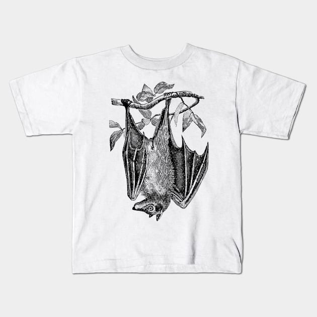 Upside Down Bat Kids T-Shirt by Vintage Sketches